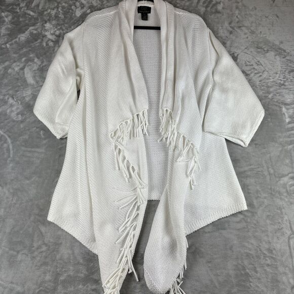 fresh produce Sweaters - Pure Handknit for Fresh Produce Open Cardigan Women's XS/S‎ White Fringe (1032)